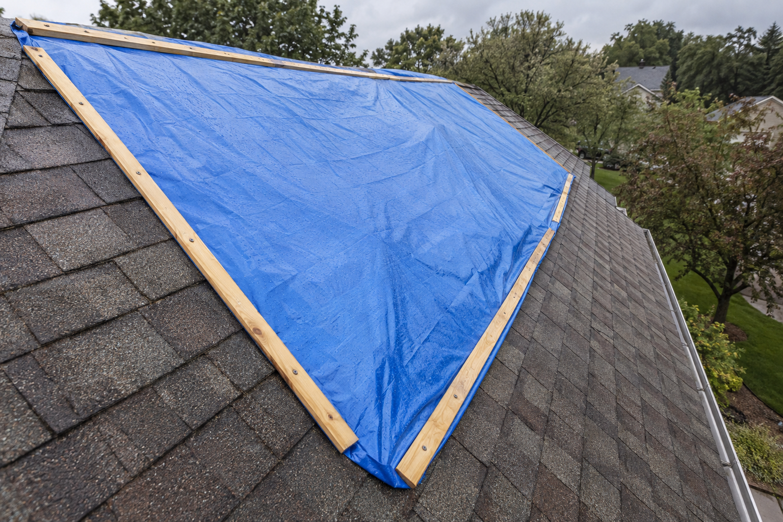 emergency roof repair tarp over storm damage