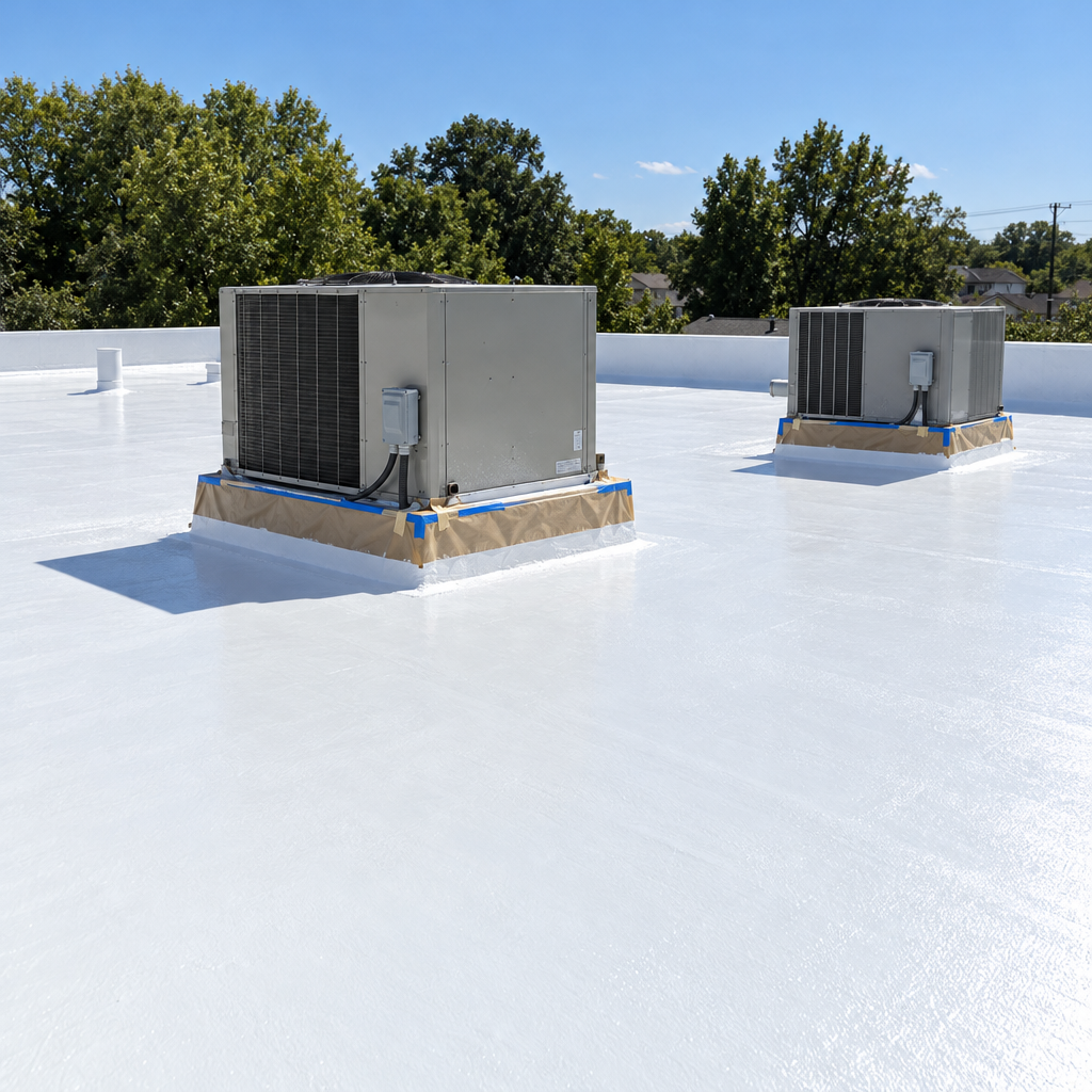 roof coating applied to a flat roof